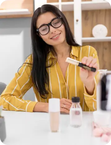 Creator presenting beauty products on camera