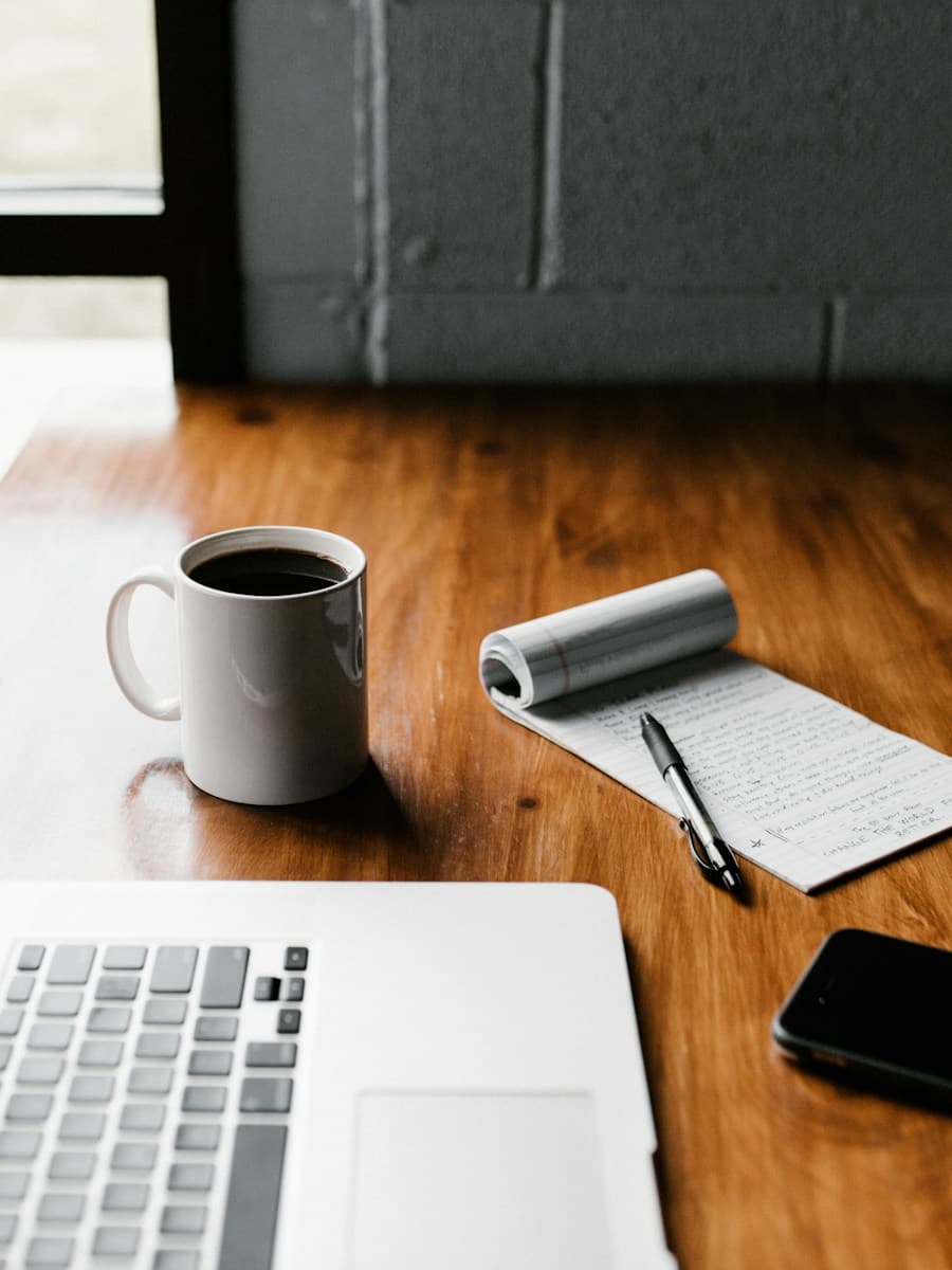 Content writing workspace with laptop
